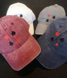 Poker Baseball Cap Hat Retro Embroidered 4 Suits Adjustable - Picture 1 of 8