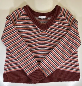 Madewell Sweater Womens Small Cropped V Neck Striped Pullover Cotton Long Sleeve - Picture 1 of 8