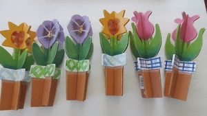 6 Garten handbemalt Rasen Blume Holz Ornamente, Reihenmarker, Tulpen, Sonnenblume, FS - Bild 1 von 1