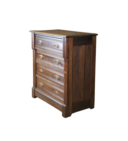 Antique 1880s Victorian Eastlake Walnut Side Lock Tallboy Dresser Chest Drawers Cover