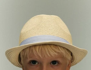 Old Navy Straw Hat Fedora Boys Baby Toddler Ivory with Blue Band 18-24 mos - Picture 1 of 10