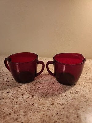 Vintage Anchor Hocking Royal Ruby Red Cream and Sugar Depression Glass  - Image 1 of 4
