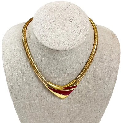 Womens Vtg Napier Deco Red Enamel Snake Chain Goldtone Choker Necklace - Image 1 of 4
