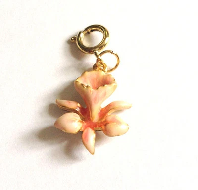 Joan Rivers Rosa Melocotón Orquídea Flor Dije Superposición Dorada Foto 1 de 3