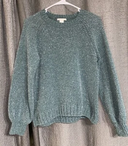 H&M Maglione Metallizzato Donna Piccolo Verde Teal Shimmer Pullover Metallizzato - Difetto - Foto 1 di 9