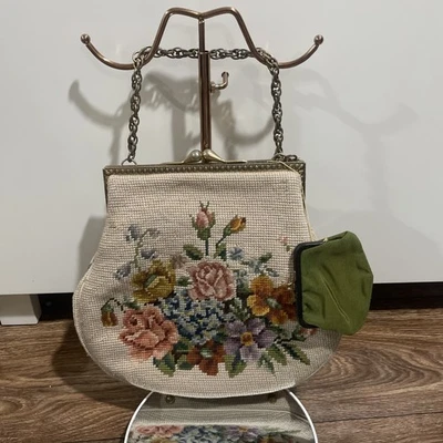 Vintage Floral Petit Point/ Needlepoint Handmade Purse 1950's - Image 1 of 4