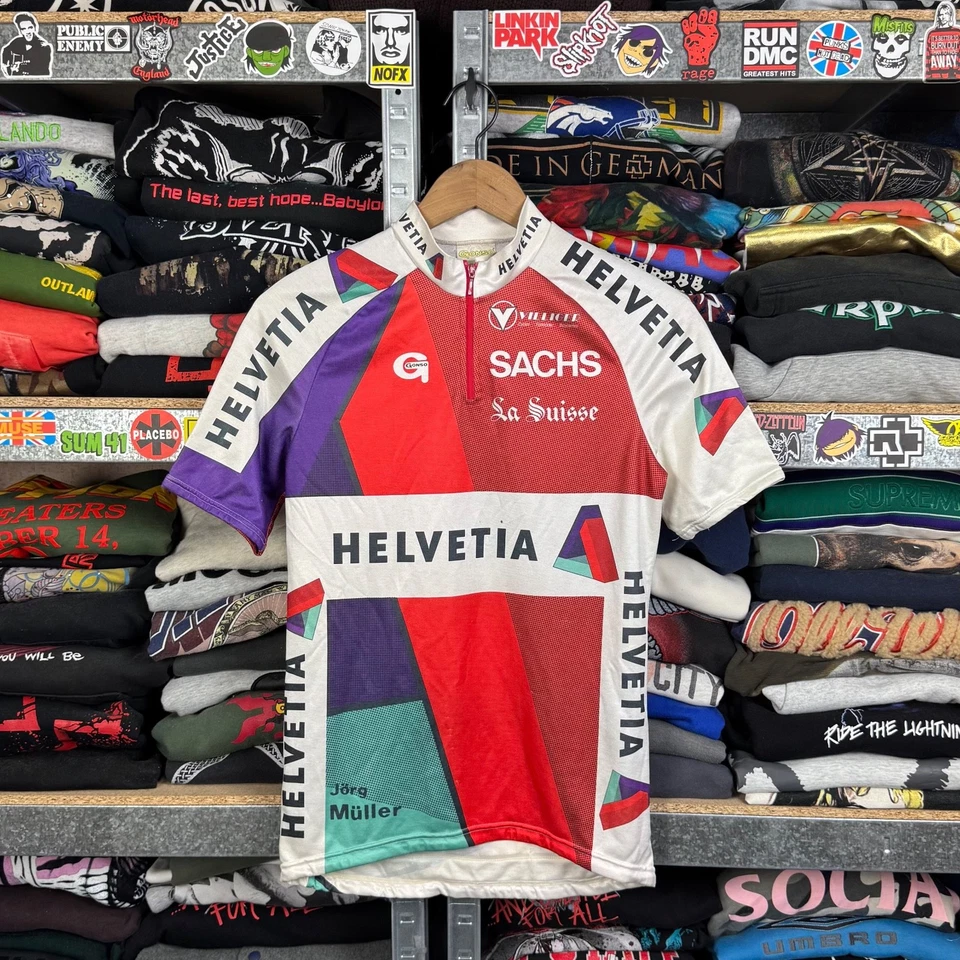 CAMISETA DE CICLISMO GONSO HELVETIA VINTAGE AÑOS 80 TALLA S JÖRG MÜLLER TOUR DE SUISSE RARA Foto 1 de 4