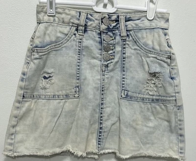 Falda de jean Justice Girl talla 10 lavado ácido con pantalones cortos incorporados dobladillo con flecos desgastado Foto 1 de 4
