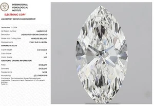 4.04 Marquise Lab Grown Diamond For Engagement Wedding Ring IGI Certify F VS2 - Picture 1 of 10