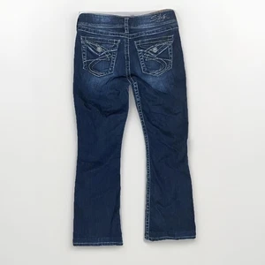 Pantalones de mezclilla plateados Y2K talla 30 tiro bajo Suki excedente corte bota bolsillos bordados - Imagen 1 de 6