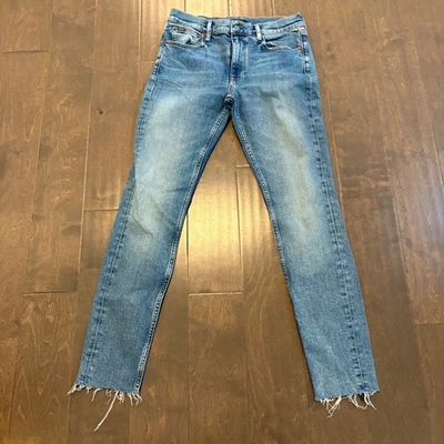 Pantalones de mezclilla ajustados Polo Ralph Lauren Tompkins tiro medio 29 dobladillo crudo lavado claro PRL Foto 1 de 4