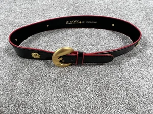 Escada Belt Womens 38 Black Red Leather Limited Edition Gold Rose Buckle Germany - Picture 1 of 5
