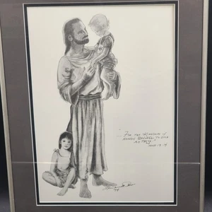 Jesus with Children Framed Wall Art Picture Matted 16x20 Scripture Matthew 19:14 - Picture 1 of 14