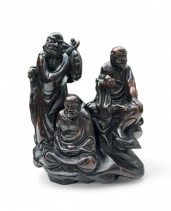 Chinese carved wood group of Luohan, 19th C. , Qing Dynasty. - Picture 1 of 13