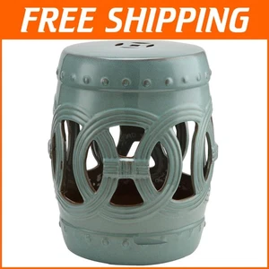 Versatile 14" Round Glazed Ceramic Stool with Knotted Design – Indoor/Outdoor - Picture 1 of 11