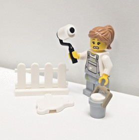 Lego City Minifigure - Fence Painter Lady (cty0661) 60134 DIY Overalls Paint