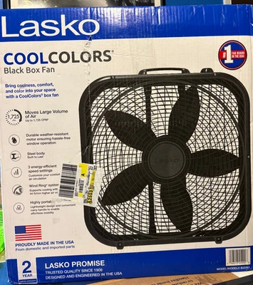 Ventilador de caja resistente a la intemperie Lasko Cool Colors 20" 3 velocidades, negro B20301, nuevo Foto 1 de 4