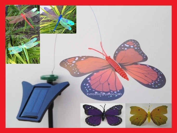 Solar Powered Dancing Butterfly Dragonfly Hummingbird Garden yard Fly on flower - Image 1 of 4