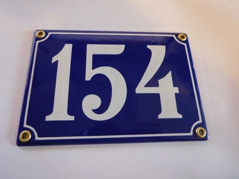 Antique French Blue  Genuine Enamel Porcelain House Door Number Sign / Plate 154 Cover
