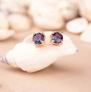 Alexandrite earrings, Minimalist stud earrings, Gold Plated 925 Silver Earring - Picture 1 of 3
