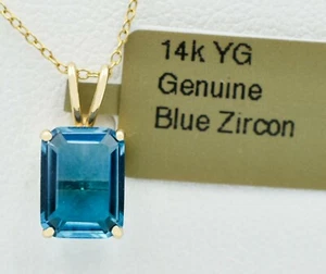 GENUINE 2.18 Cts BLUE ZIRCON PENDANT 14k YELLOW GOLD - Free Certificate - NWT - Picture 1 of 5