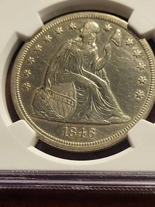 1846 Seated Liberty Silver Dollar, NGC AU details, cleaned inv11 g36cc - Picture 1 of 5