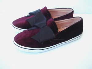 NEW KATE 6.5 women's Burgundy Velvet leather Bow Sneaker Flats Shoes - Picture 1 of 6
