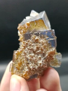 42g Natural Iridescent Cubic Fluorite Crystal Specimen With Blue Inclusions - Picture 1 of 18