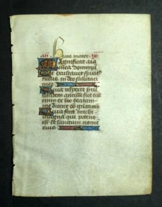 MANUSCRIT ORIGINALE SUR PARCHEMIN VÉLIN enluminure ancienne du XVeme moyen age - Imagen 1 de 4