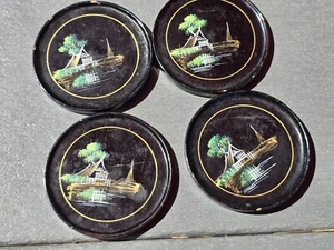 Vintage Lackgeschirr 4 Untersetzer Set - Japan Schwarz Gold - Bild 1 von 13