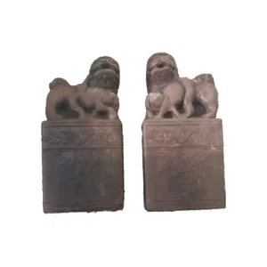Sujetalibros vintage Foo Dog "piedra preciosa" de Fan Co. NY, piedra de jabón tallada 7" pesada - Imagen 1 de 9