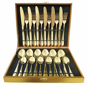 24PC GLAMOUR STAINLESS STEEL CUTLERY SET IN GOLD KITCHEN SERIES