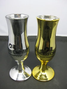 Pair Princess Cruises Escape Completely Gold & Silver Tone Glass Goblets - Picture 1 of 7