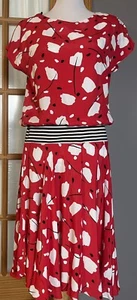 Katie Union Made Women’s Dress Sz 10 Midi Drop Waist Red Abstract Retro Boho - Picture 1 of 11