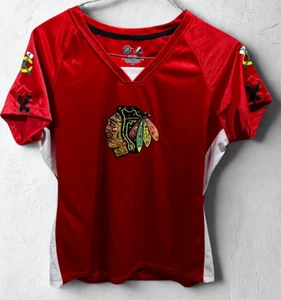 Chicago Blackhawks Shirt Womens Large Majestic Embellished NHL Jersey Fan Gear - Picture 1 of 7