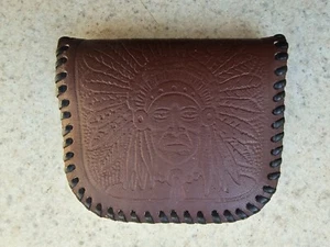 Vintage Leder Geldbörse Etui mit Druckknopf Indianer Indianer Häuptling - Bild 1 von 5