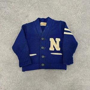 50s 60s Toddler Kids Varsity Letterman Cardigan Sweater True VTG Blue White Rare - Picture 1 of 4