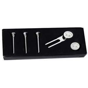 Personalised Engraved Golf Set Pitch Repairer Tees & Ball Marker Gift Boxed - Picture 1 of 3