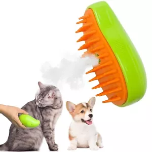 Steamy Cat Brush 3-in-1 Pet Spray Comb Soft Silicone Self Cleaning Steam Massage - Picture 1 of 24