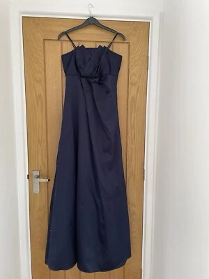 VESTIDO LONGO BHS IRIS ORIGAMI TAMANHO 10 COLEÇÃO DE CASAMENTO AZUL MARINHO SEM ALÇAS - Imagem 1 de 4