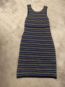 Next. Ribbed Midi Dress.UK 20.Stretch With Low Back. Multi Stripe. Ex Condition - Picture 1 of 14