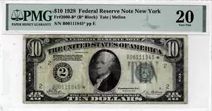 1928 $10 Federal Reserve*Star*note-Gold clause-fr.2000-B* (NY)PMG VF 20--1 of 14 - Picture 1 of 6