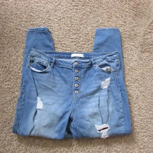 Kancan 2X Tattered Shredded Button Fly Lighter Blue Stretch Jeans Worn Once EUC - Picture 1 of 3