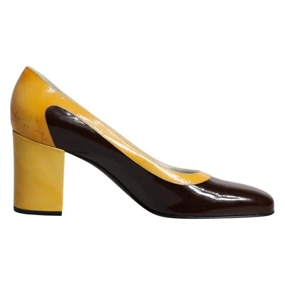 Dolce & Gabbana Zapatos Amarillo Cuero Marrón Tacón en Bloque EU39/US8.5 1130usd - Imagen 1 de 4