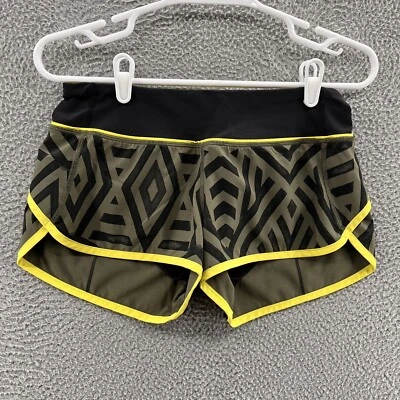 Шорты Lululemon женские 4 зеленые черные ускоренные беговые активные эластичные логотип для тренажерного зала - Изображение 1 из 4