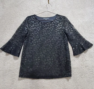 Adrianna Papell 衬衫上衣女式小号黑色蕾丝金色闪光哥特网眼职业 — 第 1/4 张图片