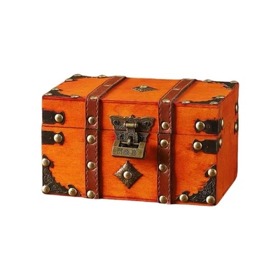 Historic Chinese Storage Container Safety Fastening Leather Trim Wooden Jewelry - Image 1 of 4