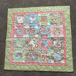 Handmade Patchwork Wall Hanging Lap Baby Quilt 43” X 43” Pastels Floral Colors - Picture 1 of 5