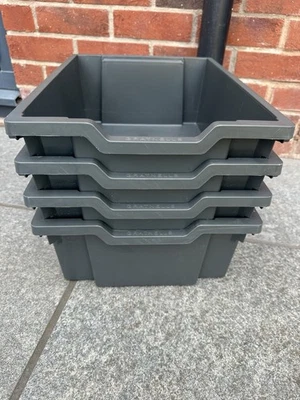 GRATNELLS LTD Gratnells 4 x Deep Education Storage Tray 312 x 427 x 150mm Charcoal F2 15lt