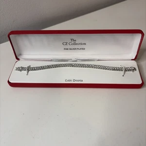 CZ Collection feines versilbertes Tennisarmband mit Zirkonia 7" - Bild 1 von 9